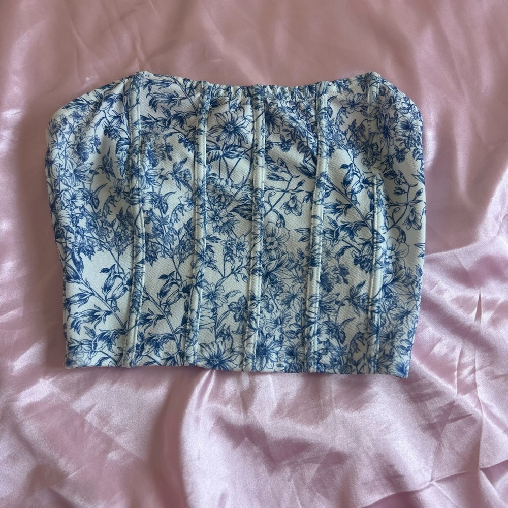 Floral Blue and White Tube Top